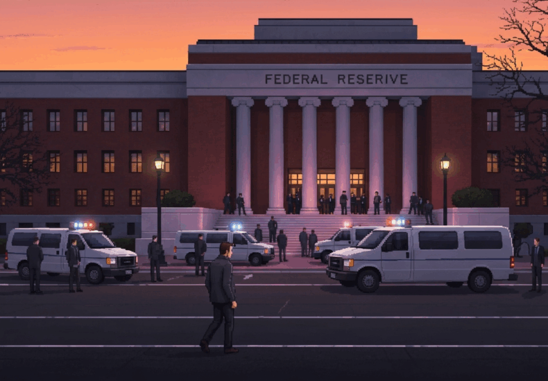 Police patrols outside the FED headquarters