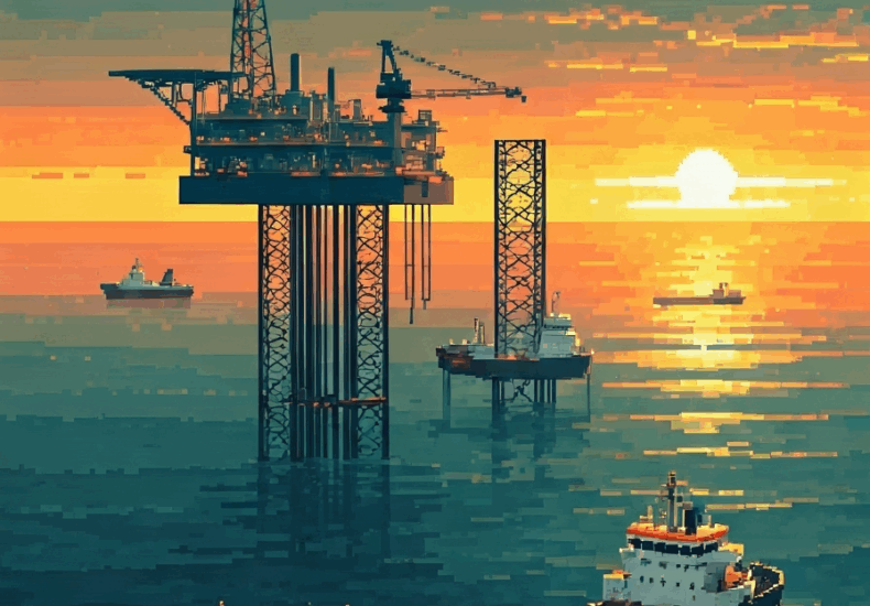 An oil platform on the sea